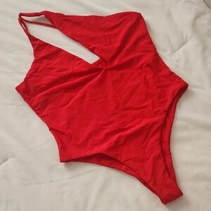 Red One-Piece One Shoulder Swimsuit